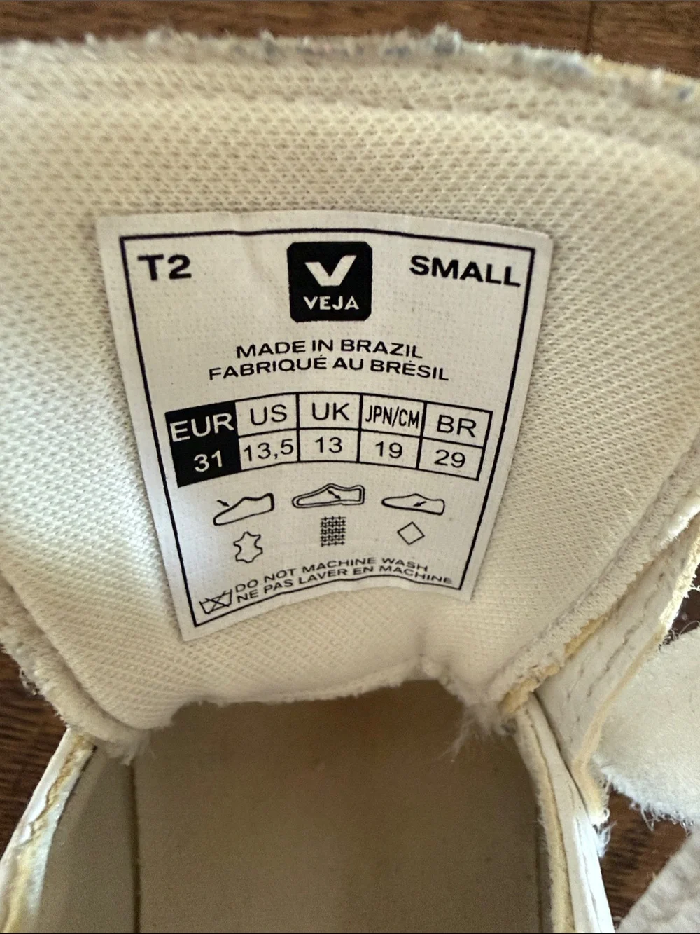 Veja Kids Esplar White Leather Velcro Sneakers with Navy V and Red Heel